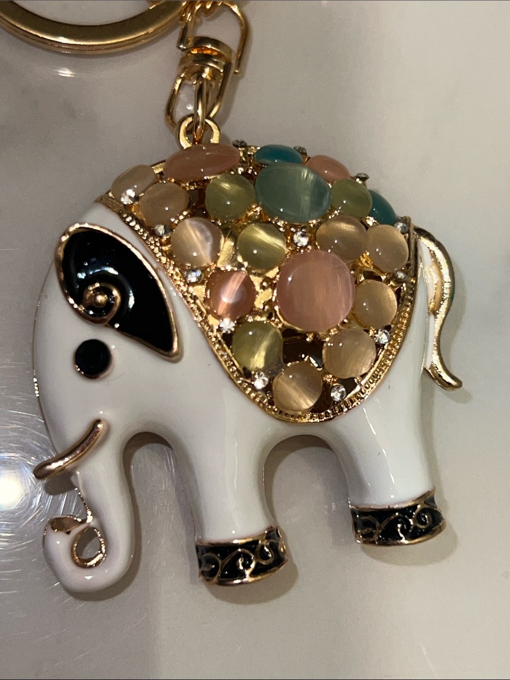 Gold-Tone Elephant Bag Charm Keychain with Multicolor Gem Accents - Picture 4 of 4
